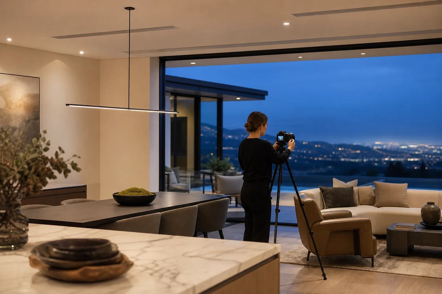 Real-estate photographer photographing a premium modern interior